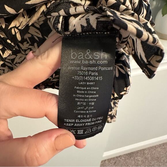 Ba&sh Black Cream Floral Printed Button Front Tie Front Blouse Top XS - Picture 7 of 12